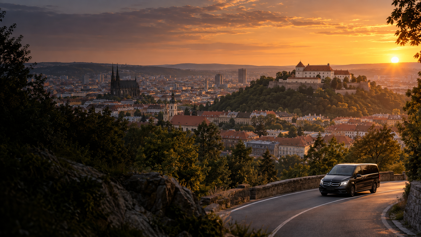 Brno with Špilberk Castle at sunset